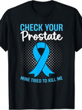 Men's T-Shirt Check Your Prostate Blue Awareness Ribbon With Bold Text Graphic