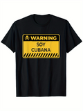 Men's T-Shirt Warning Sign With Hazard Stripes On Cotton Black T Shirt