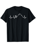 Men's T-Shirt Heartbeat Line With Hiker Walking Mountain Peaks Under Sky