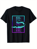 Men's T-Shirt Electric Blue Neon Grid With Futuristic Glow Surrounding An Eel