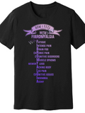 Men's T-Shirt How I Feel With Fibromyalgia Words In Soft Purple Ribbon Banner Typography On Black Shirt