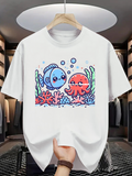 Men's T-Shirt Bright Coral Reef With Cute Fish Among Colorful Seaweed And Vibrant Octopus
