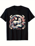 Men's T-Shirt Cherry Blossoms Moonlit Waves With Elegant Mythical Fox