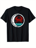 Men's T-Shirt Bold Red Crab Above Patterned Aqua Blue Waves Circle