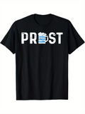 Men's T-Shirt Prost Blue Checkered Beer Mug With Bold White Typography