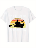Men's T-Shirt Vintage Striped Sunset With Black Silhouette Of Man Kayaking
