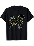 Men's T-Shirt Festive Colored Lights Wrapped Around Silhouette Of Standing Dog