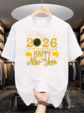 Men's T-Shirt Happy New Year Gold Celebration Letters With Sparkling Clock And Balloons