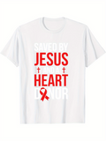 Men's T-Shirt Saved By Jesus Heart Donor Design With Red Ribbon Crosses T Shirt