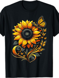 Men's T-Shirt Golden Sunlit Curves With Butterflies Dancing Around Vibrant Sunflower