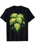 Men's T-Shirt Tropical Green Leaves Dripping Water Under Dark Night Monstera Leaf