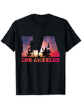 Men's T-Shirt Los Angeles Sunset Palms With Vibrant Evening Glow Skyline