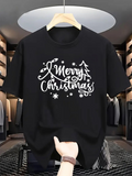 Men's T-Shirt Merry Christmas Sparkling Snowflakes With Festive Christmas Tree Shirt