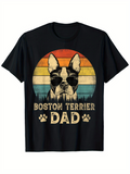 Men's T-Shirt Retro Sunset With Cool Sunglasses Wearing Boston Terrier Dog