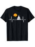 Men's T-Shirt Vivid Sunset With Heartbeat Line And Calm Sailing Boat