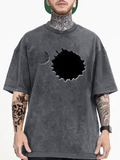 Men's T-Shirt Distressed Grunge Texture With Irregular Black Ink Stain Hole