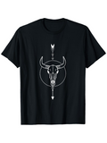 Men's T-Shirt Symmetrical Arrow With Tribal Dotted Circle Surrounding Bull Skull