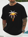 Men's T-Shirt Sunset Colors With Dramatic Silhouette Palm Tree Reflected Underneath Palm Tree