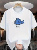 Men's T-Shirt Playful Cartoon Blue Drawing With Simple Bubble Fish
