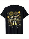 Men's T-Shirt Happy New Year Fireworks With Champagne Glasses And Gold Balloons