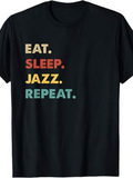 Men's T-Shirt Eat Sleep Jazz Repeat Bold Vintage Colored Letters On Black Shirt