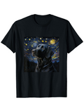 Men's T-Shirt Starry Night With Swirling Sky Surrounding A Black Labrador Dog