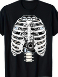 Men's T-Shirt Mechanical Bones With Metallic Gears Among Stylized Ribcage Structure Skeleton