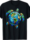 Men's T-Shirt Mosaic World Map Colors Forming A Vibrant Sea Turtle