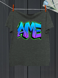 Men's T-Shirt Bold Neon Graffiti Letters With Blended Blue Purple Green Theme Ame