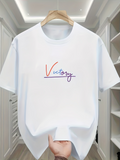 Men's T-Shirt Colorful Handwritten Letters With Simple White Fabric Victory