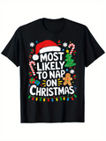 Men's T-Shirt Most Likely To Nap On Christmas With Candy Cane And Gingerbread Under Festive Lights