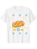 Men's T-Shirt Golden Challah Loaf Among Blue Stars With Coins And Festive Light Bread