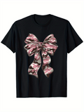 Men's T-Shirt Pink Camouflage Ribbon Bow With Glossy Accents On Black Shirt Bow