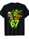 Men's T-Shirt Neon Halloween Dab With Skeleton Pumpkin And Creepy Zombie