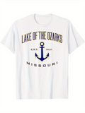 Men's T-Shirt Lake Of The Ozarks Blue Anchor With Historic Lettering White T Shirt