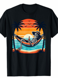 Men's T-Shirt Sunset Beach With Palm Trees And Relaxing Skeleton In Hammock