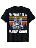 Men's T-Shirt Employee Of A Maine Coon Surrounded By Pine Forest And Retro Stripes Cat