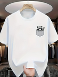 Men's T-Shirt Adorable Cartoon Raccoon Peeking Out From A Front Pocket