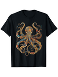 Men's T-Shirt Bohemian Patterns With Whimsical Swirls And Vivid Colored Octopus