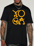 Men's T-Shirt Yellow Symbolic Letter Design With Human Motion Yoga