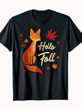 Men's T-Shirt Hello Fall Surrounded By Autumn Leaves And Sitting Fox