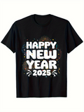 Men's T-Shirt Happy New Year 2025 Surrounded By Festive Fireworks And Confetti Celebration