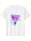 Men's T-Shirt Neon Triangle With Palm Trees And Stylized Sunset Dynamics