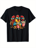 Men's T-Shirt Retro Chickens Eating Popcorn Together Wearing Blue Sunglasses