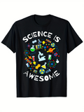Men's T-Shirt Science Is Awesome With Colorful Lab Equipment Molecules Microscope Flasks Around Chemistry Theme