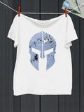 Men's T-Shirt Distressed Steel Blue Texture Ancient Spartan Warrior Helmet