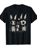 Men's T-Shirt Night Forest With Surreal Wide Eyed Rabbits Under Full Moon Bunny
