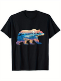 Men's T-Shirt Twilight Landscape Mountain Reflection With Sunset Silhouetted Bear