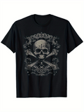 Men's T-Shirt Vintage Filigree With Skull Bones Under Dark Ornaments Skull