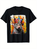 Men's T-Shirt Vibrant Painted Graffiti Splashes Crowned Colorful Rat Portrait